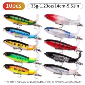 RTGSE 10Pcs Fishing Lure for Bass Whopper Topwater Fishing Lures with Floating Rotating Tail Barb Treble Hooks in Saltwater Freshwater Plopping Lures