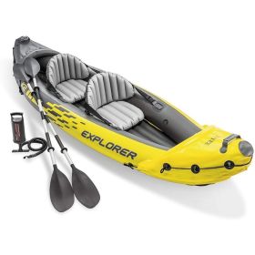 Explorer K2 Inflatable Kayak Set: Includes Deluxe 86in Aluminum Oars and High-Output Pump â€“ SuperStrong PVC