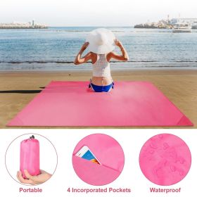 Portable Beach Blanket 4.6' x 6.6' Waterproof Foldable Camping Rug Pocket Sandproof Picnic Mat (Color: pink)