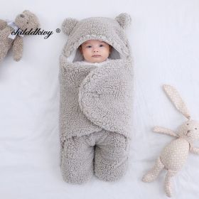 Soft Newborn Baby Wrap Blankets Baby Sleeping Bag Envelope For Newborn Sleepsack Cotton thicken Cocoon for baby 0-9 Months (Color: gray-Fleece, size: 0-3 M)