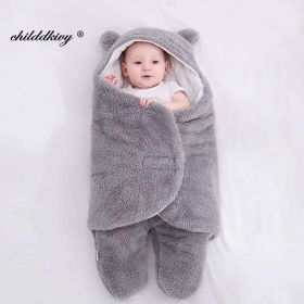 Soft Newborn Baby Wrap Blankets Baby Sleeping Bag Envelope For Newborn Sleepsack Cotton thicken Cocoon for baby 0-9 Months (Color: gray-Flannel, size: 9M)