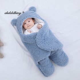 Soft Newborn Baby Wrap Blankets Baby Sleeping Bag Envelope For Newborn Sleepsack Cotton thicken Cocoon for baby 0-9 Months (Color: blue-Fleece, size: 0-3 M)