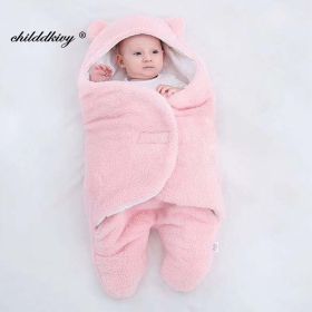 Soft Newborn Baby Wrap Blankets Baby Sleeping Bag Envelope For Newborn Sleepsack Cotton thicken Cocoon for baby 0-9 Months (Color: pink-Flannel, size: 0-3 M)