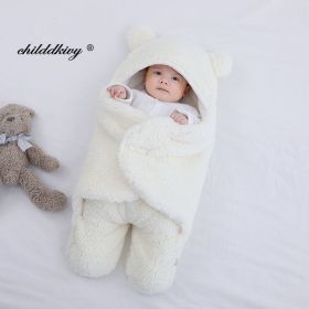 Soft Newborn Baby Wrap Blankets Baby Sleeping Bag Envelope For Newborn Sleepsack Cotton thicken Cocoon for baby 0-9 Months (Color: white-Fleece, size: 9M)