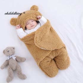 Soft Newborn Baby Wrap Blankets Baby Sleeping Bag Envelope For Newborn Sleepsack Cotton thicken Cocoon for baby 0-9 Months (Color: brown-Fleece, size: 9M)