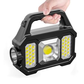 Portable Camping Fishing Multi-Modes Solar Powered USB Rechargeable Light (Type: Flashlights, Color: Black A)