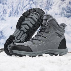 New men's winter Oxford cloth outdoor waterproof non-slip hiking boots warm non-slip men's shoes 39-48 (Color: Grey, size: 43)