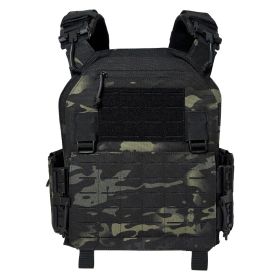 Qucik Release Full Protect Upgrated Laser Cutting plate carrier 1000D Nylong tactical vest (Color: MCBK)