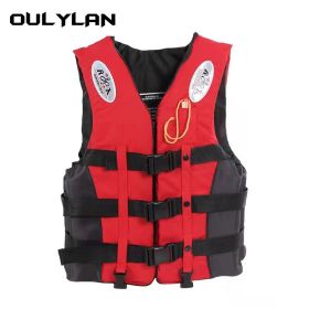 Oulylan Drifting Safety Vest Water Sports Fishing Water Ski Vest Kayaking Boating Swimming Adults Life Jacket Safety Life Vest (Color: Red, size: L)