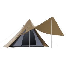 Outsunny 15.4'x15.4'x8.5' Teepee Tent, Waterproof Camping Tent with Porch Area, Floor and Carry Bag, for 2-3 Person Outdoor Backpacking Camping Hiking (Color: as Pic)