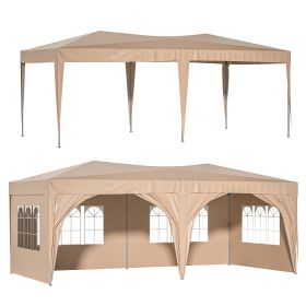 10 x 20 ft Heavy Duty Awning Canopy Pop Up Gazebo Marquee Party Wedding Event Tent with 6 Removable Sidewalls & Carry Bag (Color: Beige)