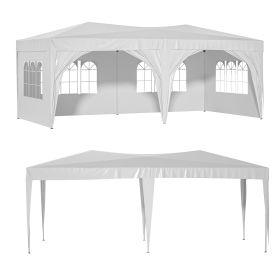 10 x 20 ft Heavy Duty Awning Canopy Pop Up Gazebo Marquee Party Wedding Event Tent with 6 Removable Sidewalls & Carry Bag (Color: White)