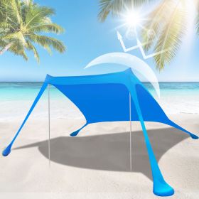 Foldable Beach Canopy Tent Collapsible Shade Sail Sun Protection Windproof Shelter 4 Sandbag 2 Pole Portable Storage Bag Rectangle Blue (Type: Blu_3_3_2M)