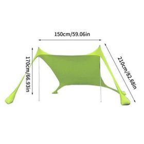 Family Beach Sunshade 1.7M*2.1M Large Area Lightweight Sun Shade Tent With Sandbag UPF50+ UV Large Portable Beach Canopy (Color: Green)