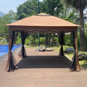 Outdoor 11x 11Ft Pop Up Gazebo Canopy With Removable Zipper Netting,2-Tier Soft Top Event Tent,Suitable For Patio Backyard Garden Camping Area (Color: brown)