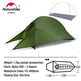 Naturehike Cloud Up 1 2 3 People Tent Ultralight 20D Camping Tent Waterproof Outdoor Hiking Travel Tent Backpacking Cycling Tent (Color: 1 Person Army Green)