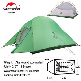 Naturehike Cloud Up 1 2 3 People Tent Ultralight 20D Camping Tent Waterproof Outdoor Hiking Travel Tent Backpacking Cycling Tent (Color: 2 Person Green)