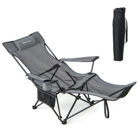 Camping Lounge Chair with Detachable Footrest Adjustable Backrest (Color: Gray)