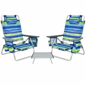 2 Packs 5-Position Outdoor Folding Backpack Beach Table Chair Reclining Chair Set (Color: Blue)