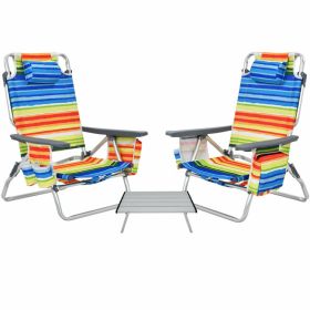 2 Packs 5-Position Outdoor Folding Backpack Beach Table Chair Reclining Chair Set (Color: Yellow)