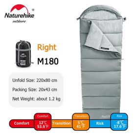 Naturehike Winter Sleeping Bag Ultralight Compact Potable Envelope Cotton Quilt Spliced Travel Outdoor Camping Sleeping Bag (Color: Grey - M180-Right)