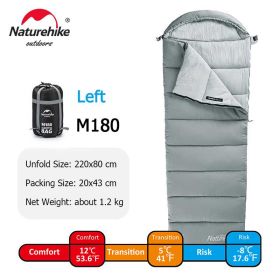 Naturehike Sleeping Bag M180 Lightweight Sleeping Bag M300 Double Camping Sleeping Bag M400 Machine Washable Winter Sleeping Bag (Color: M180-Gray-Left)