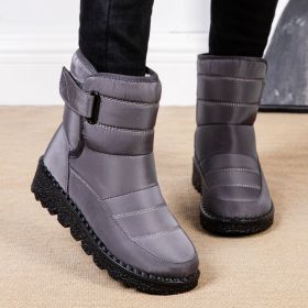 Winter new warm large size women's snow boots Female Velcro waterproof high top shoes couple plus fleece snow boots (Color: Grey, size: 39)