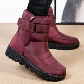 Winter new warm large size women's snow boots Female Velcro waterproof high top shoes couple plus fleece snow boots (Color: Red, size: 44)