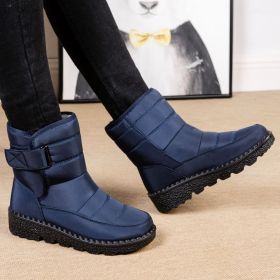 Winter new warm large size women's snow boots Female Velcro waterproof high top shoes couple plus fleece snow boots (Color: Blue, size: 36)