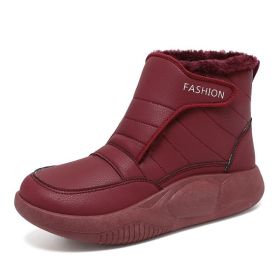 Winter new large cotton mother shoes elderly snow boots women plus cashmere warm cotton shoes casual shoes 35-41 size (Color: Wine red, size: 37)