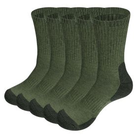 Mens Moisture Wicking Mid Calf Thermal Work Boot Sports Hiking Socks( 5 Pairs/Pack) (Color: Green, size: XL(Men 41-44 EU))