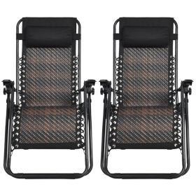 2 Pieces Folding Patio Rattan Zero Gravity Lounge Chair (Color: brown)