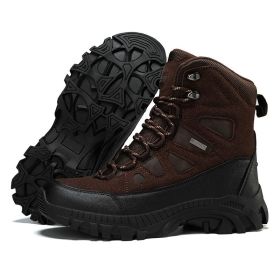 Men's winter new large size outdoor field training field training boots Hiking shoes Hiking shoes men's ankle boots (Color: brown, size: 47)