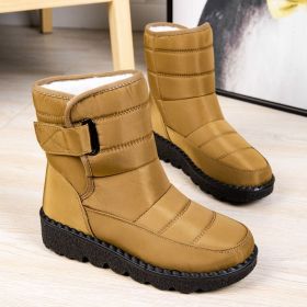 Winter new warm large size women's snow boots Female Velcro waterproof high top shoes couple plus fleece snow boots (Color: Khaki, size: 39)