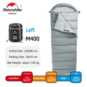 Naturehike Sleeping Bag M180 Lightweight Sleeping Bag M300 Double Camping Sleeping Bag M400 Machine Washable Winter Sleeping Bag (Color: M400-Gray-Left)