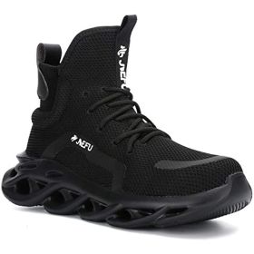 JIEFU Work Safety Boots Breathable Lightweight Reliable Durable Steel Toe Industrial Construction Shoes (Color: Black, size: 8 Men)