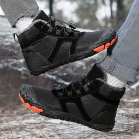 New men's and women's five-finger outdoor cotton shoes high top winter snow boots plush warm men's cotton shoes 36-47 (Color: Black, size: 45)