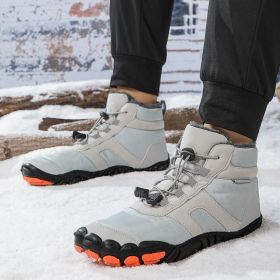 New men's and women's five-finger outdoor cotton shoes high top winter snow boots plush warm men's cotton shoes 36-47 (Color: Grey, size: 43)