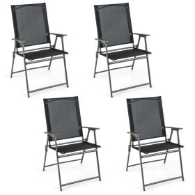 Set of 4 Patio Folding Chair Set with Rustproof Metal Frame (Color: Black)